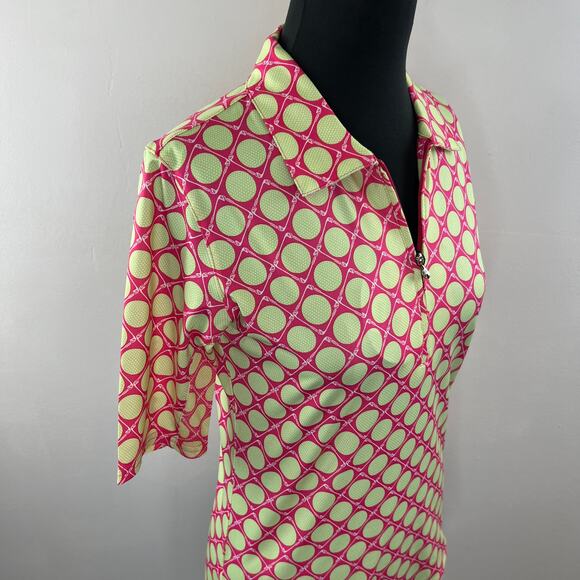 NWT SANSOLEIL Seeing Spots Pink Lime SolCool Short Sleeve Polo Golf Top Size S - Picture 5 of 10